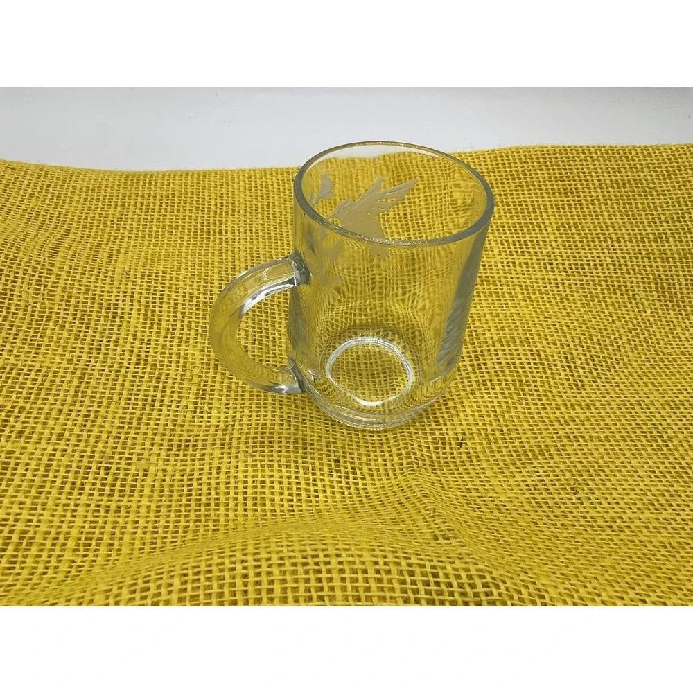 Clear Etched Hummingbird Beer Mug Glass France Handle Barware Decor